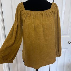 NWT Polagram Yellow Blouse Square Neck Long Sleeve Sz S Peasant Style Fall  New